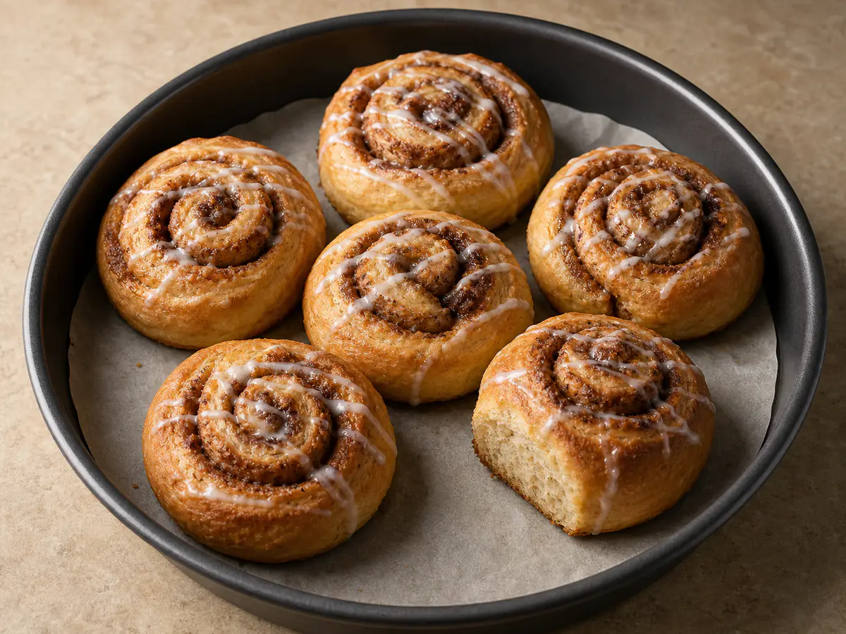Air-fried Cinnamon Rolls with a naturally browned surface.