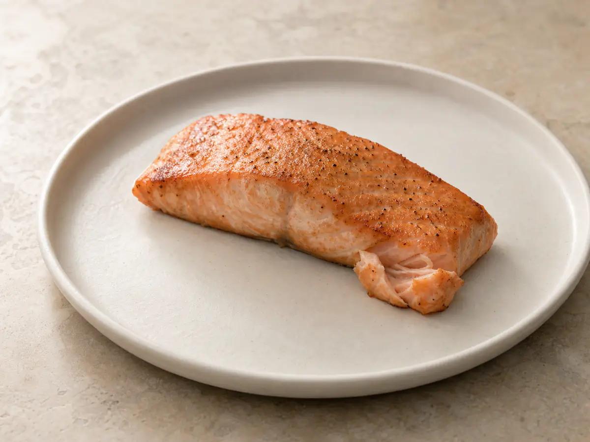 Air-fried Salmon with a naturally browned surface.
