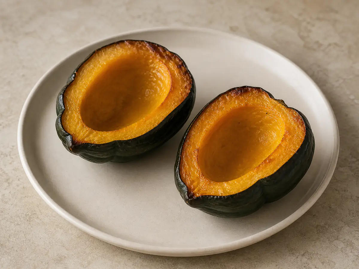 Air-fried Acorn Squash with a naturally browned surface.