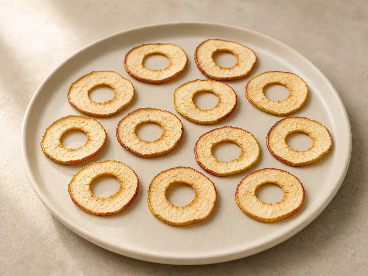 Air-fried Apple Chips with a naturally browned surface.