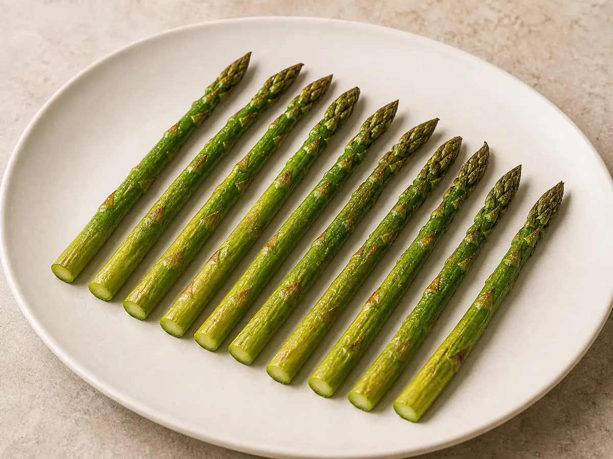 Air-fried Asparagus with a naturally browned surface.