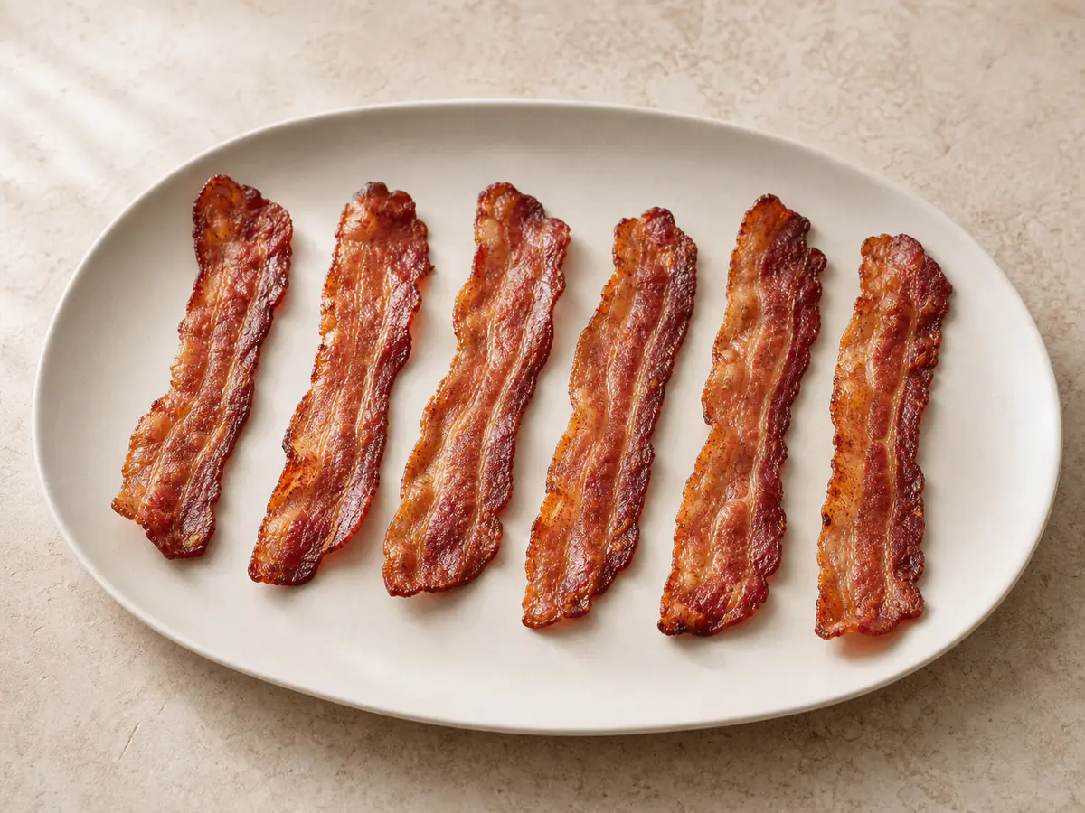 Air-fried Bacon with a naturally browned surface.