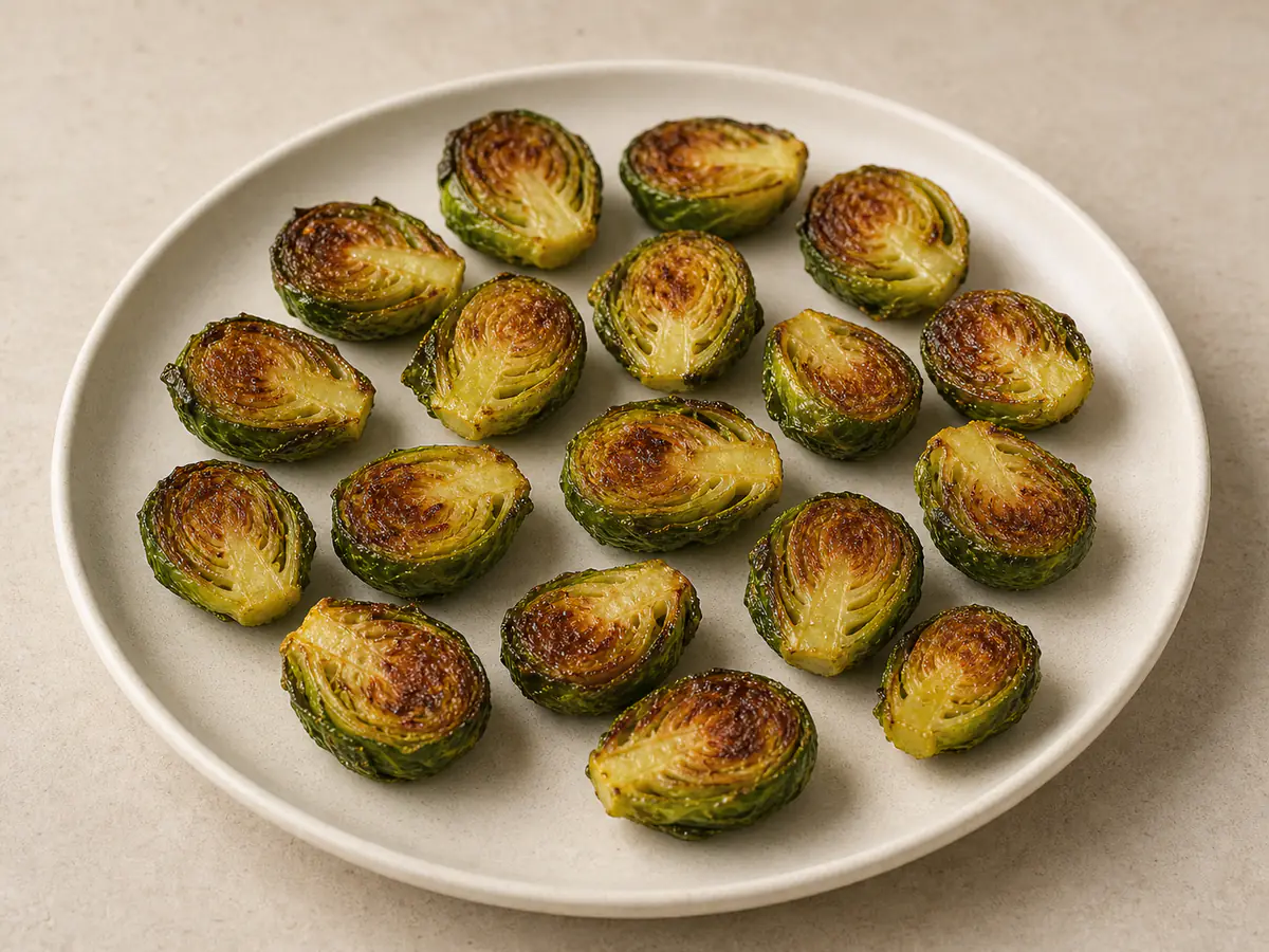 Air-fried Brussels Sprouts with a naturally browned surface.