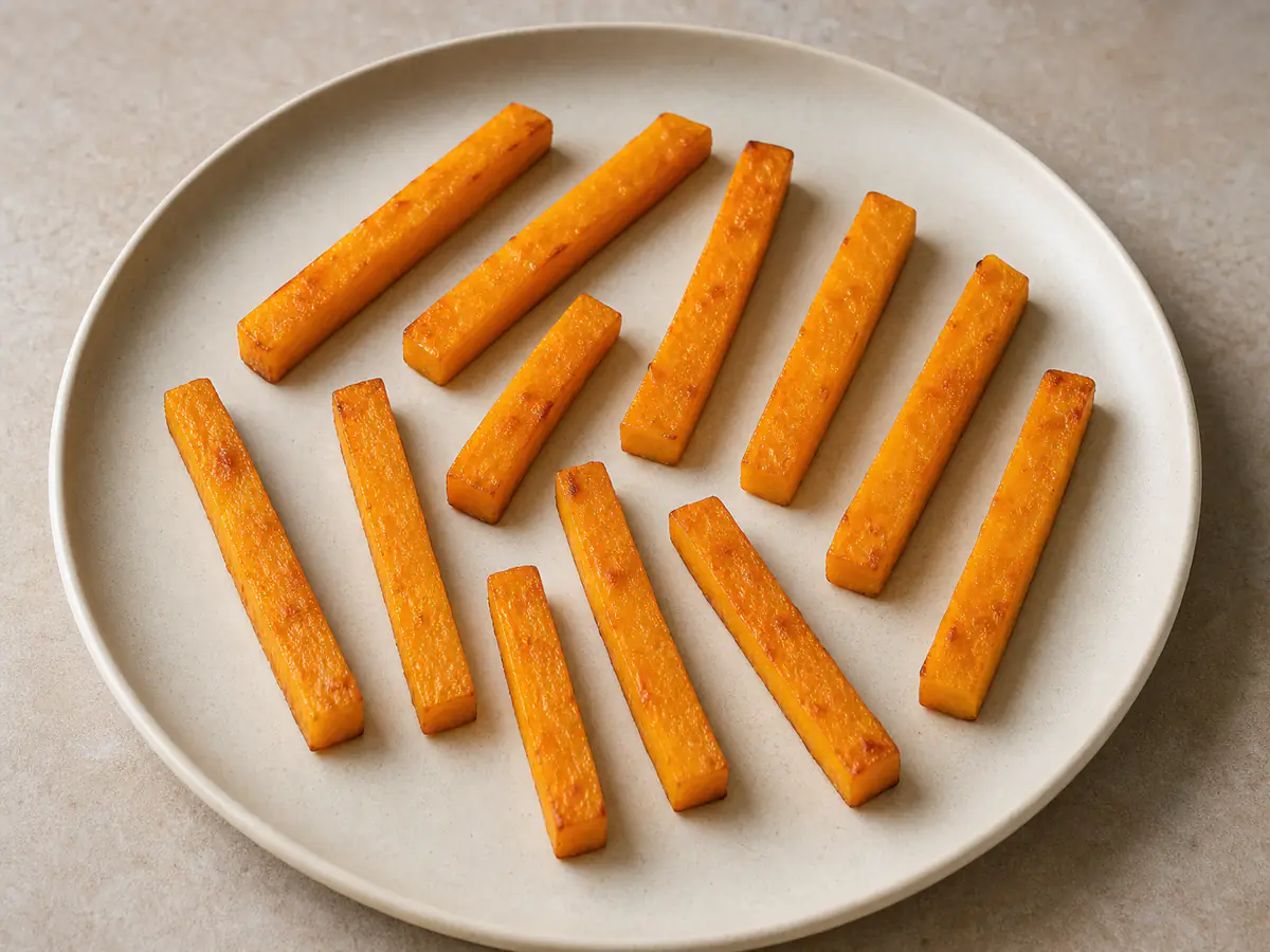 Air-fried Butternut Squash Fries with a naturally browned surface.