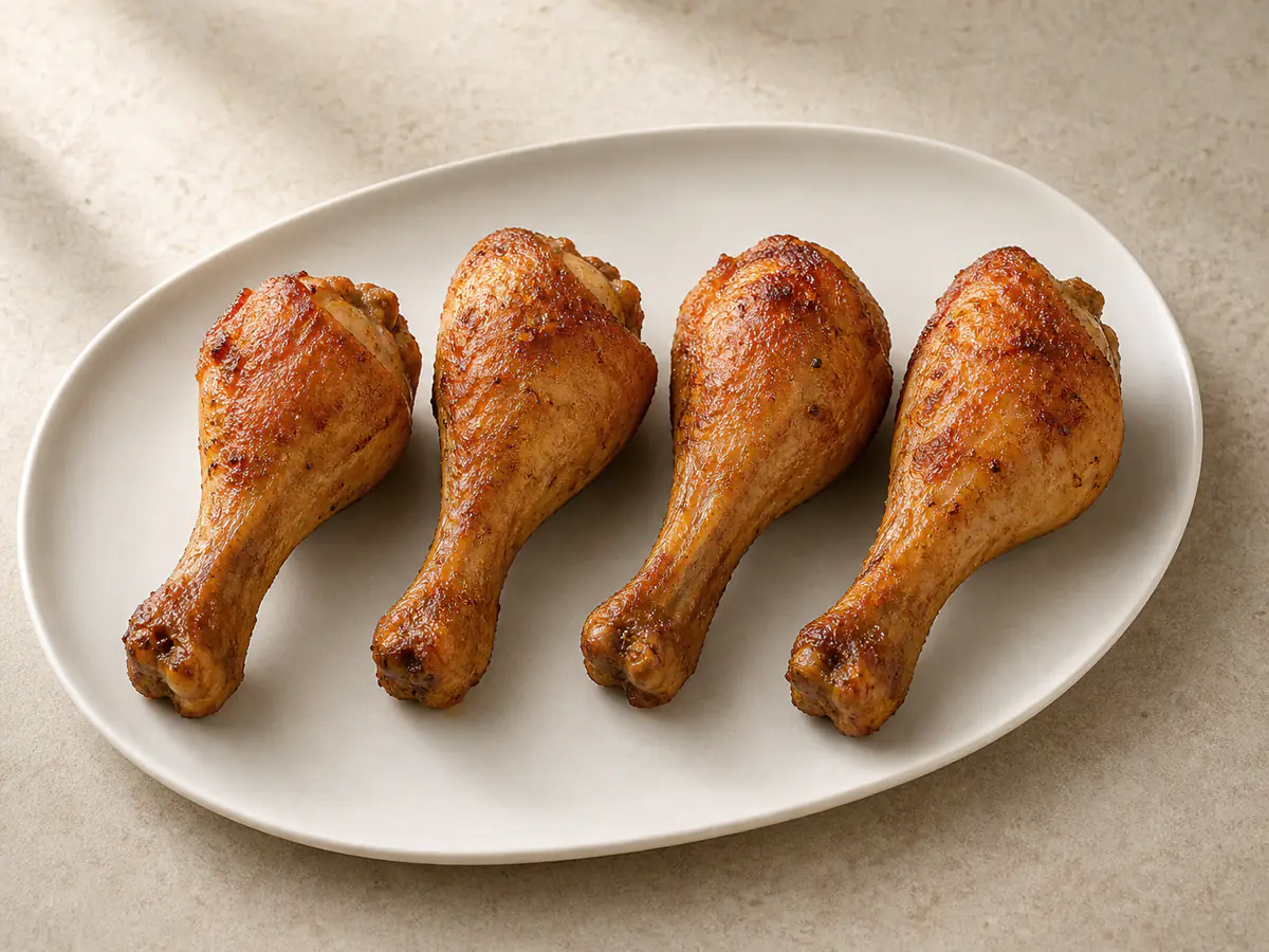 Air-fried Chicken Drumsticks with a naturally browned surface.