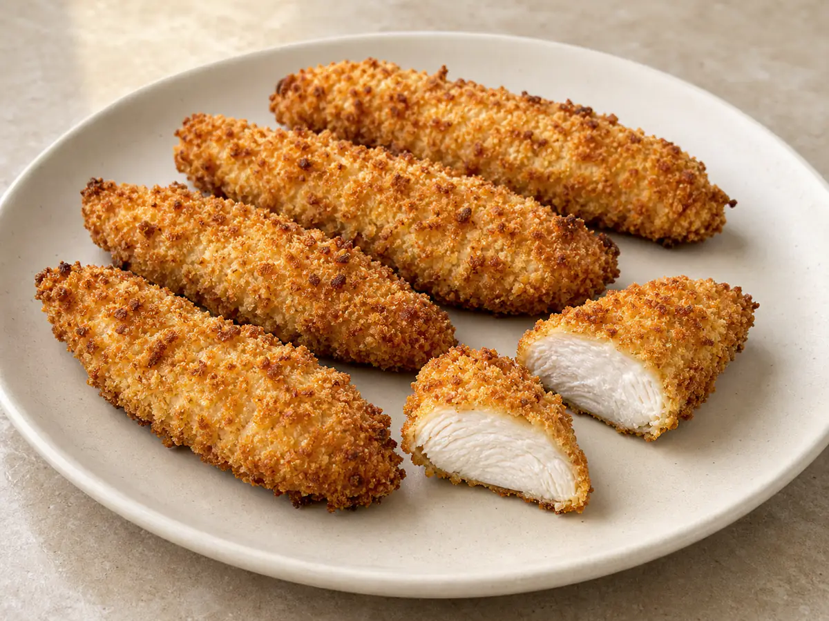 Air-fried Chicken Tenders with a naturally browned surface.