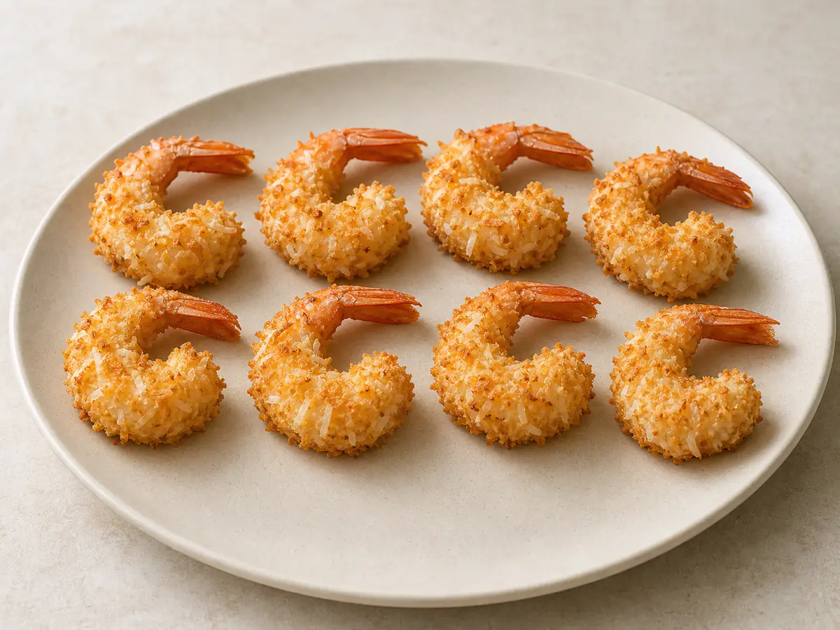 Air-fried Coconut Shrimp with a naturally browned surface.