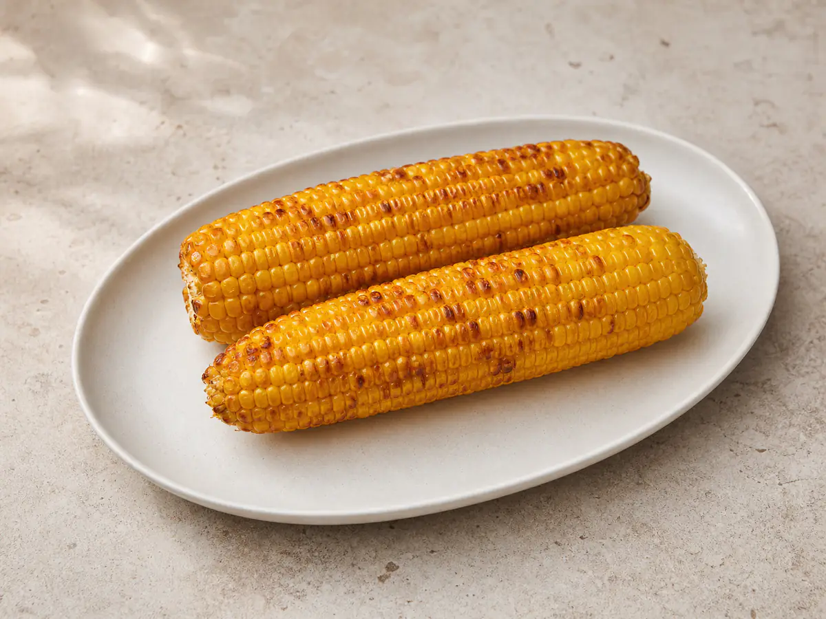 Air-fried Corn on the Cob with a naturally browned surface.