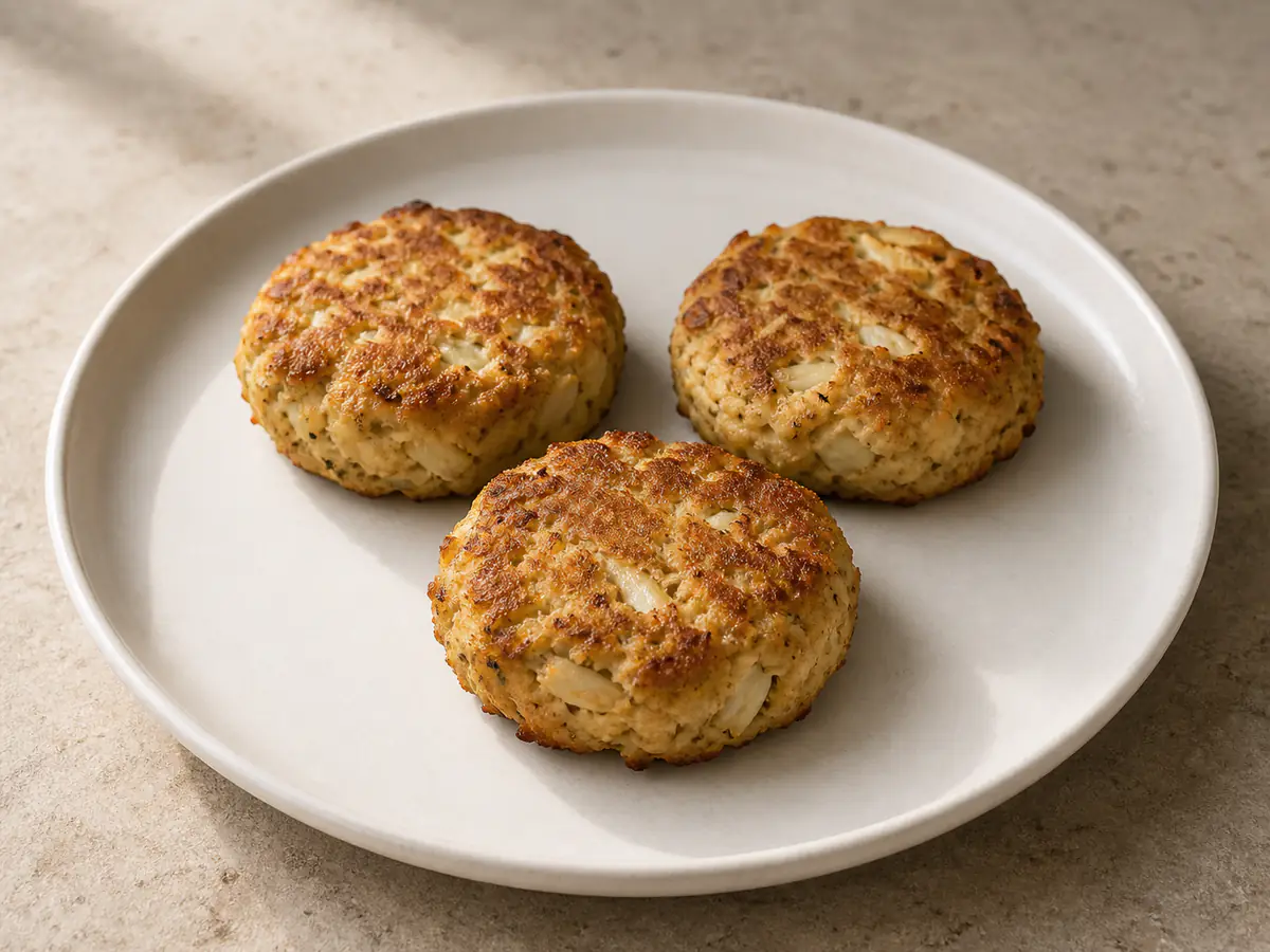 Air-fried Crab Cakes with a naturally browned surface.