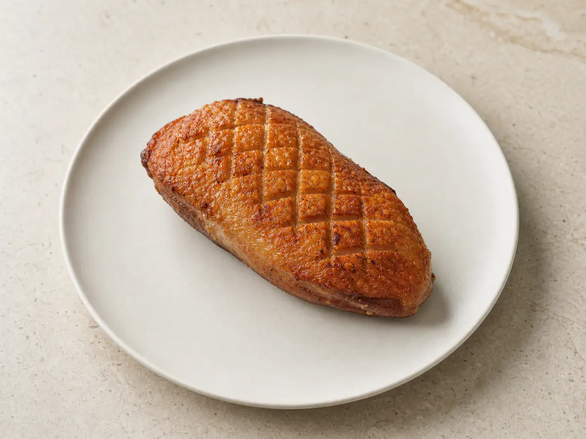 Air-fried Duck Breast with a naturally browned surface.