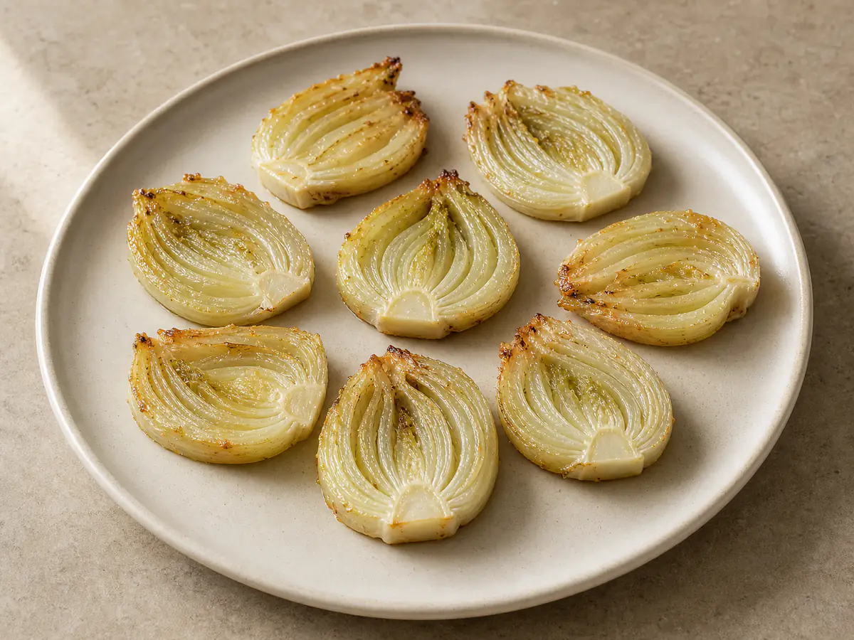 Air-fried Fennel with a naturally browned surface.