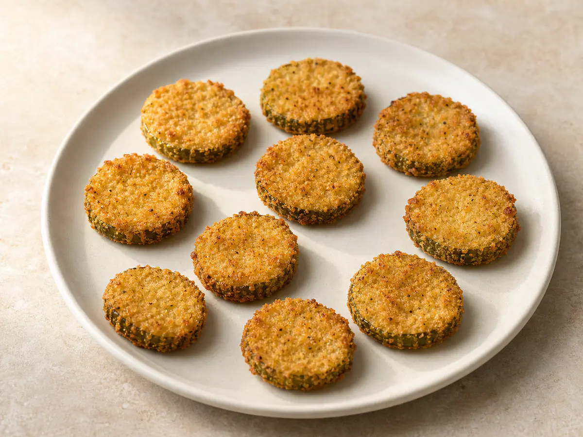 Air-fried Fried Pickles with a naturally browned surface.