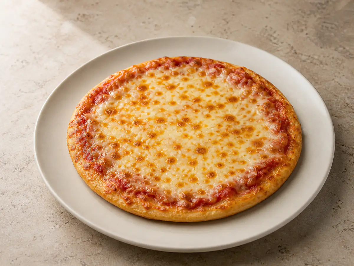 Air-fried Frozen Pizza with a naturally browned surface.