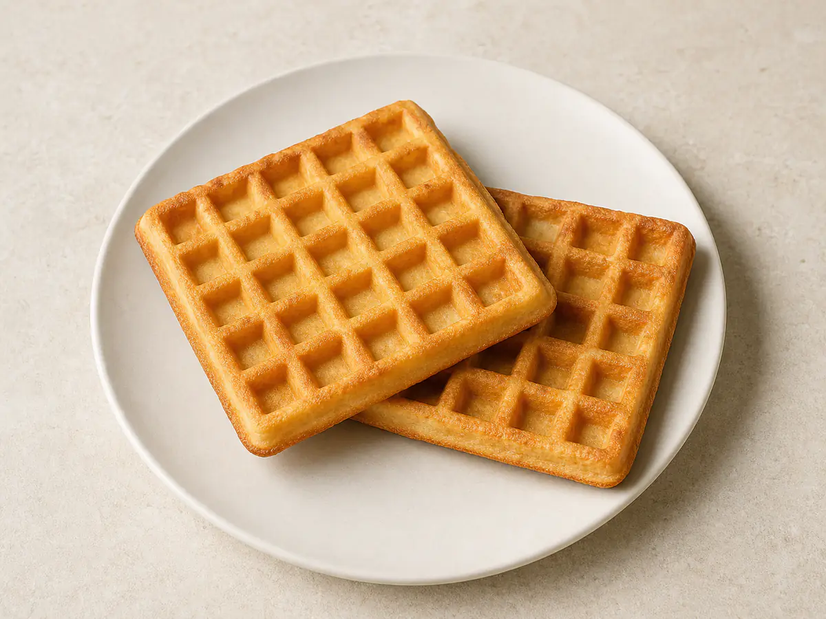Gaufres surgelées cuit à la friteuse à air avec une surface naturellement dorée.