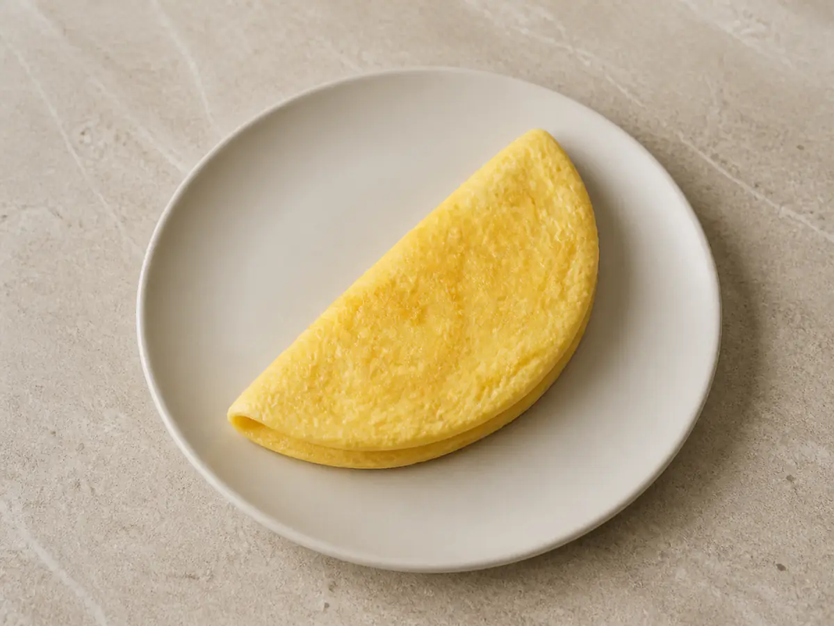 Omelette cotto nella friggitrice ad aria con una superficie naturalmente dorata.