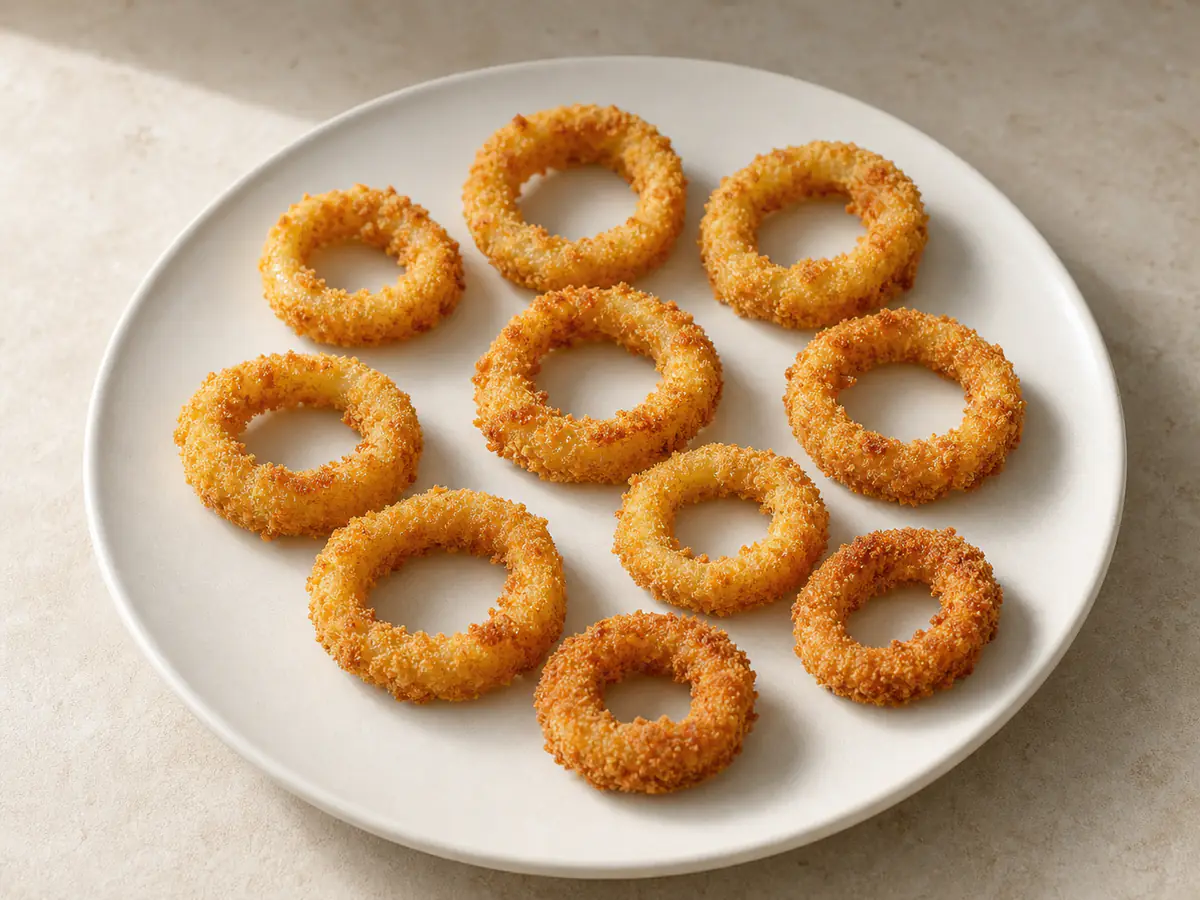 Air-fried Onion Rings with a naturally browned surface.