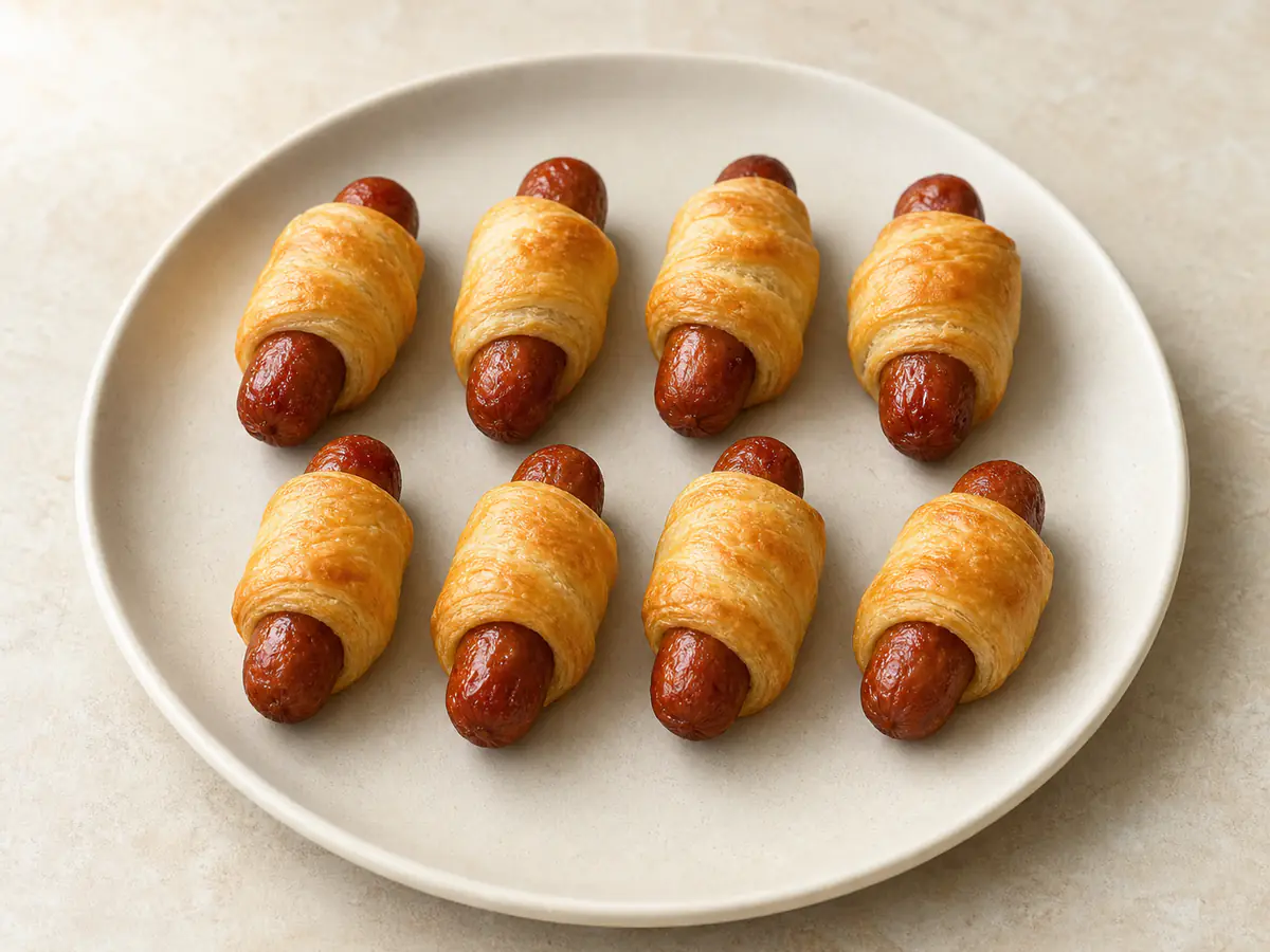 Air-fried Pigs in Blankets with a naturally browned surface.
