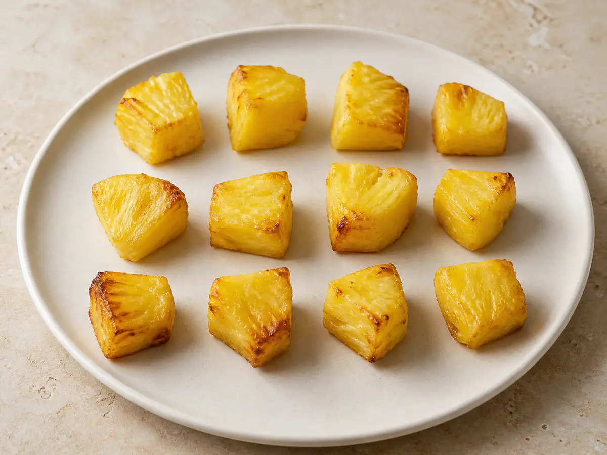 Air-fried Pineapple Chunks with a naturally browned surface.