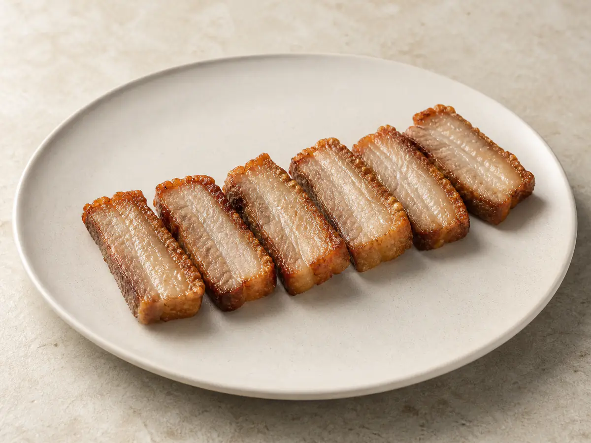 Air-fried Pork Belly with a naturally browned surface.