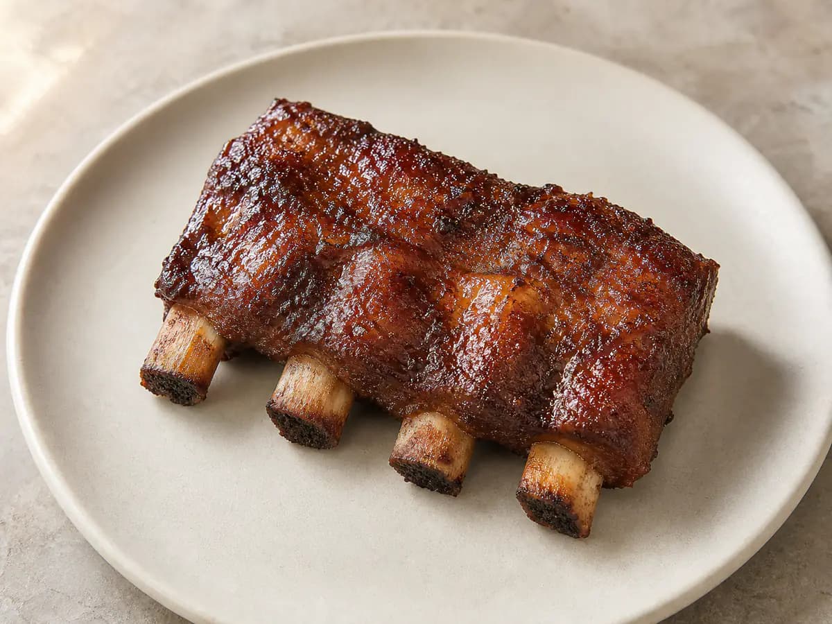 Schweinerippchen aus der Heißluftfritteuse mit natürlich gebräunter Oberfläche.