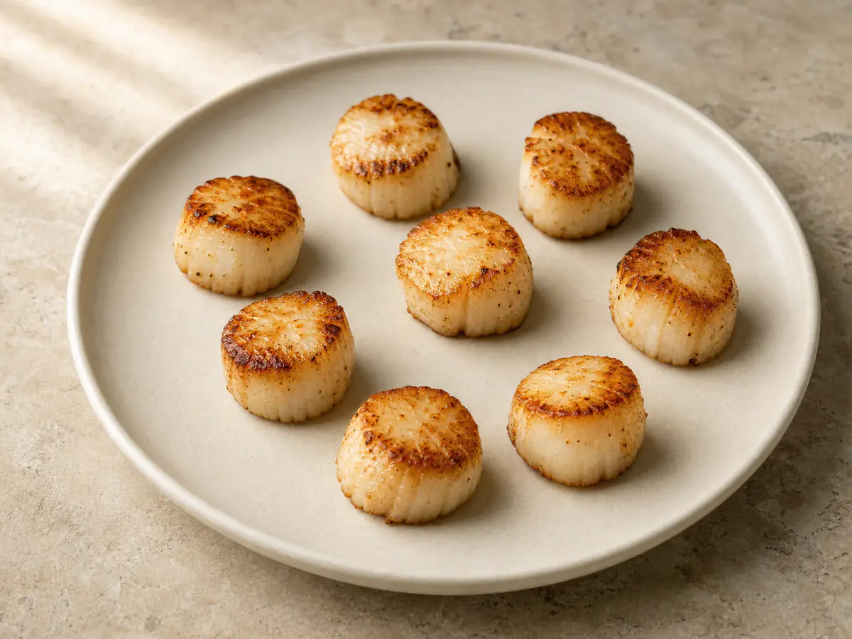 Air-fried Scallops with a naturally browned surface.