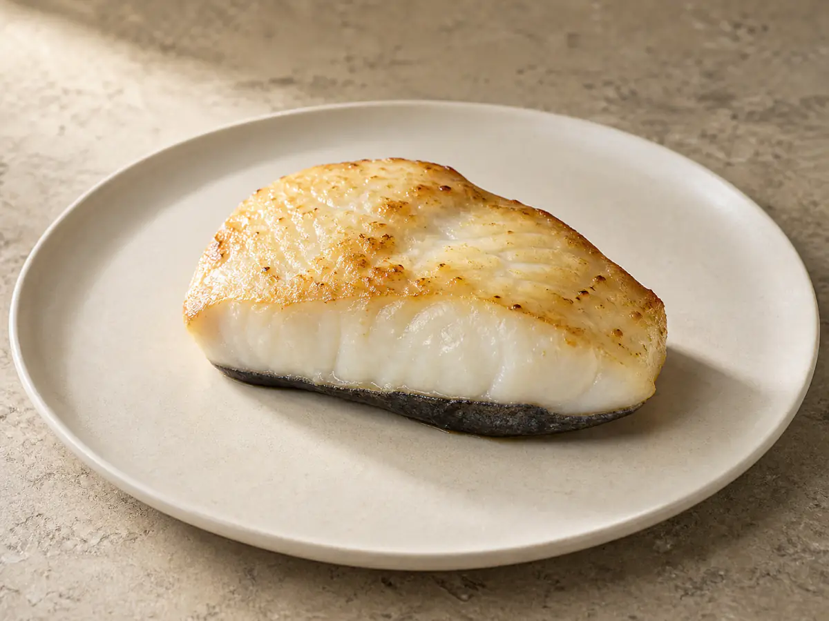 Air-fried Sea Bass with a naturally browned surface.