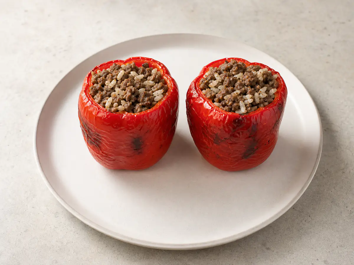 Air-fried Stuffed Peppers with a naturally browned surface.